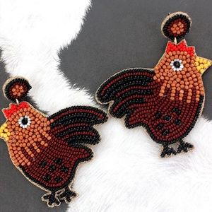 Rooster  Bead Earrings